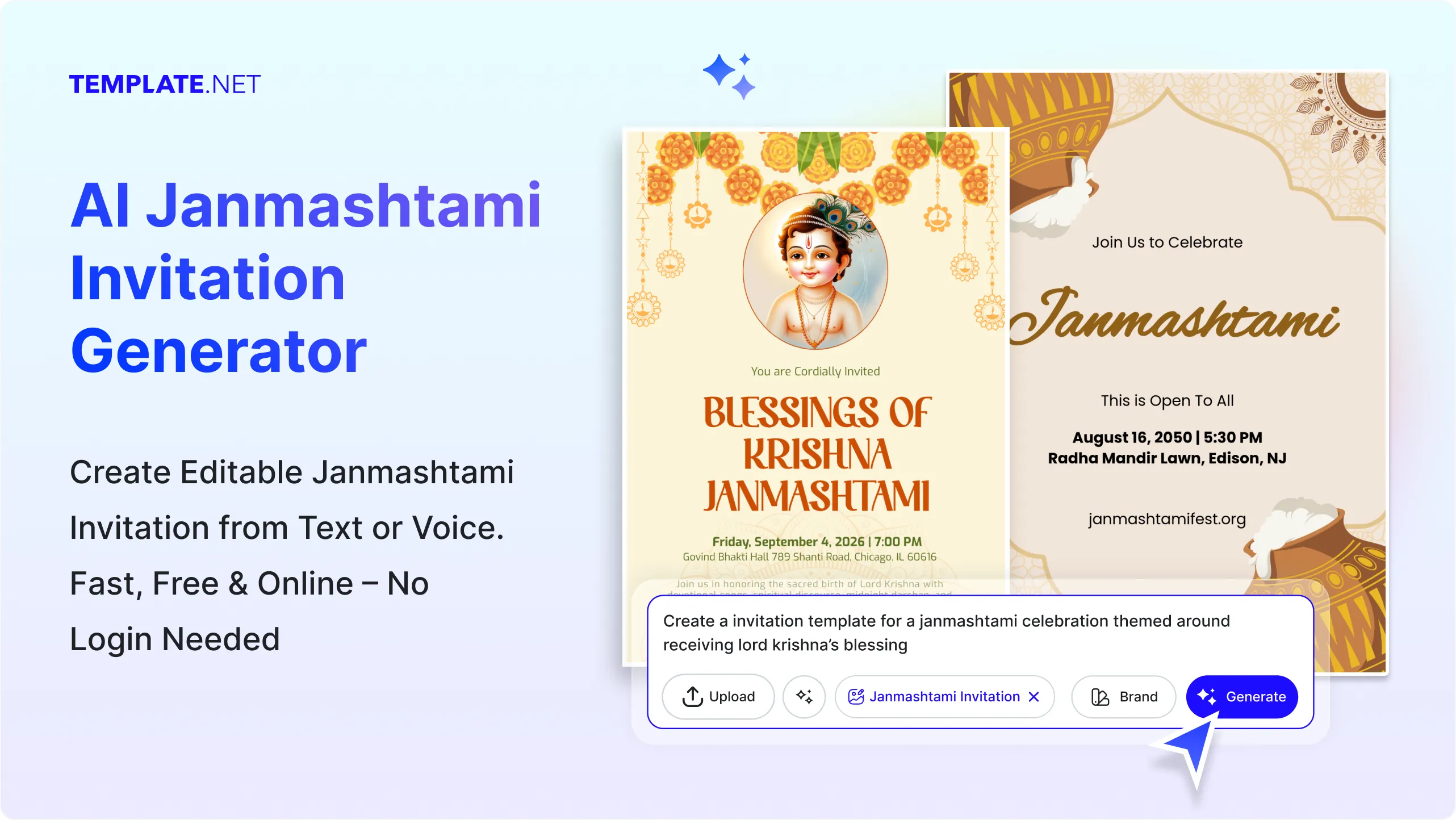 Free AI Janmashtami Invitation Generator, Free Online Festival Invitation Maker